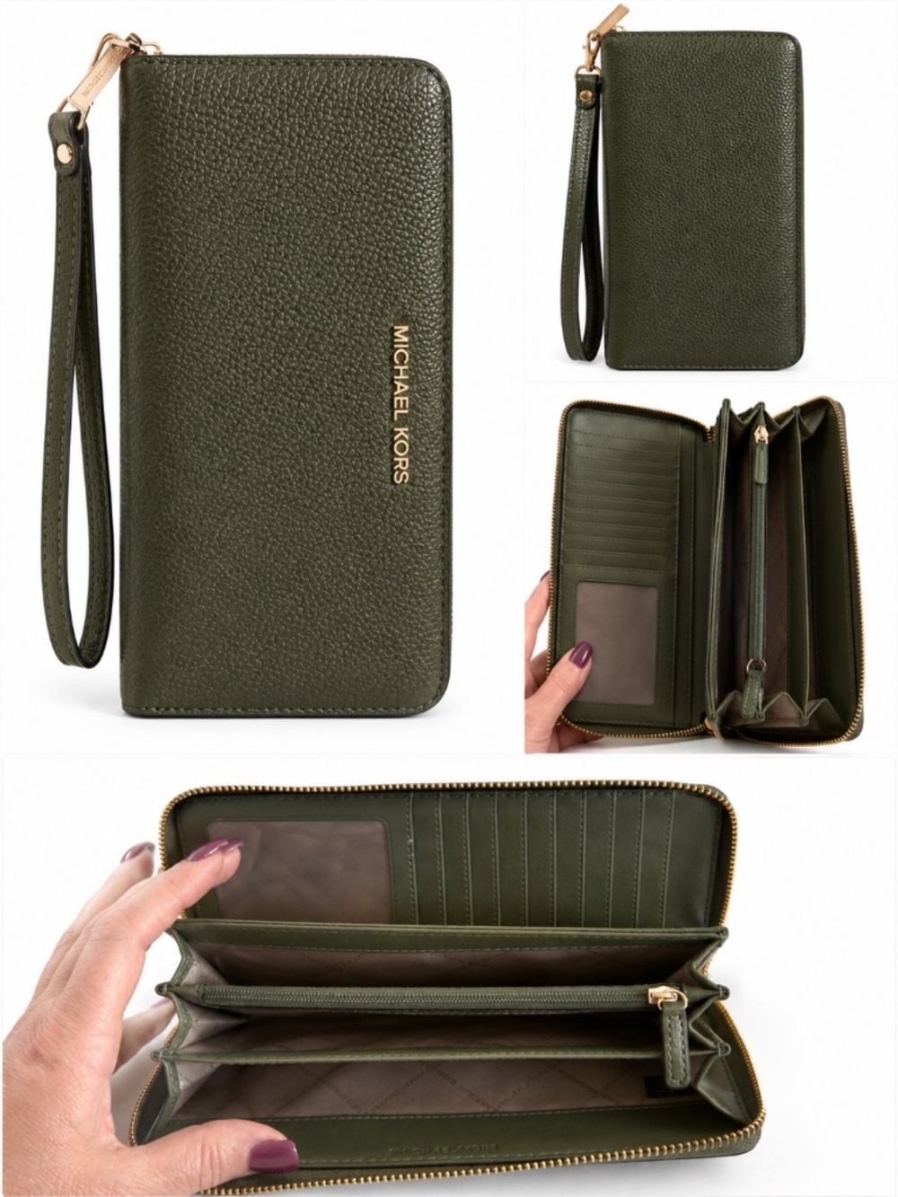Michael Kors Olive Green Zip Around Wristlet Wallet